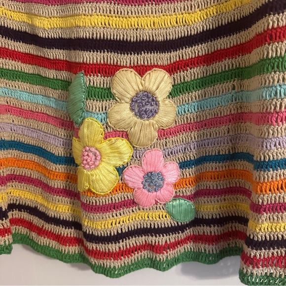 MODA INTERNATIONAL Striped Crochet Skirt with Flowers women S Stretch - Picture 4 of 7